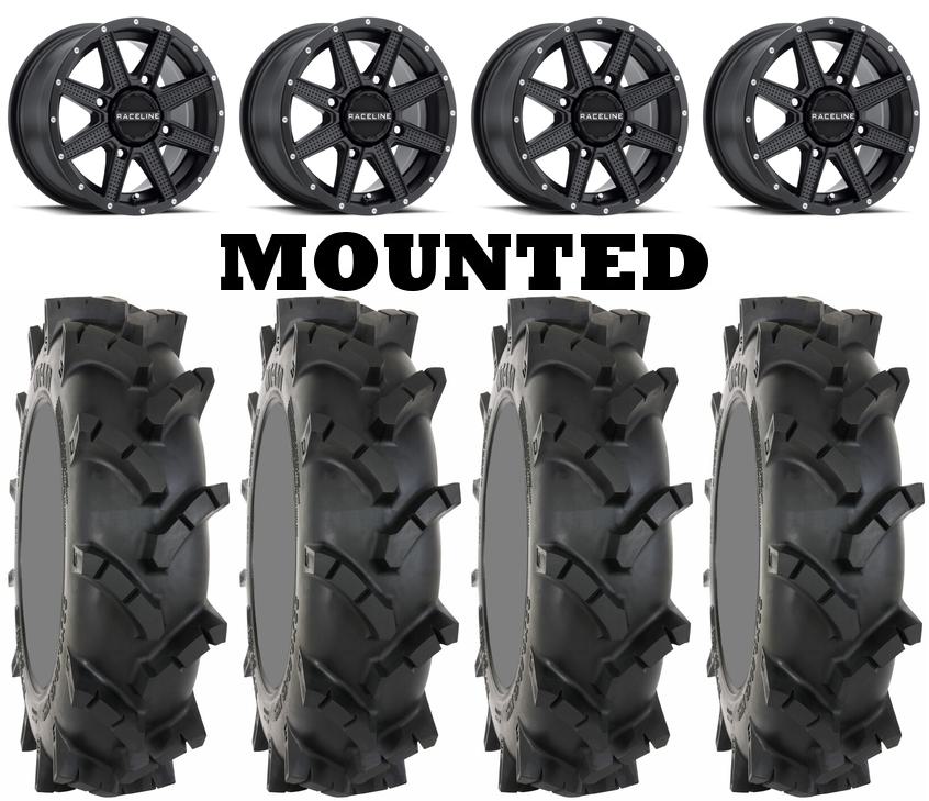 Kit 4 System 3 Mt410 Tires 28x9 14 On Raceline Hostage Matte Black